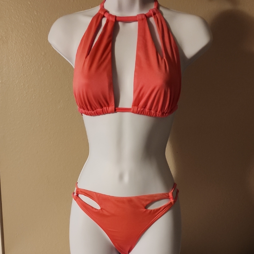 Victoria's Secret Vibrant Coral Bikini Set with Halter Top